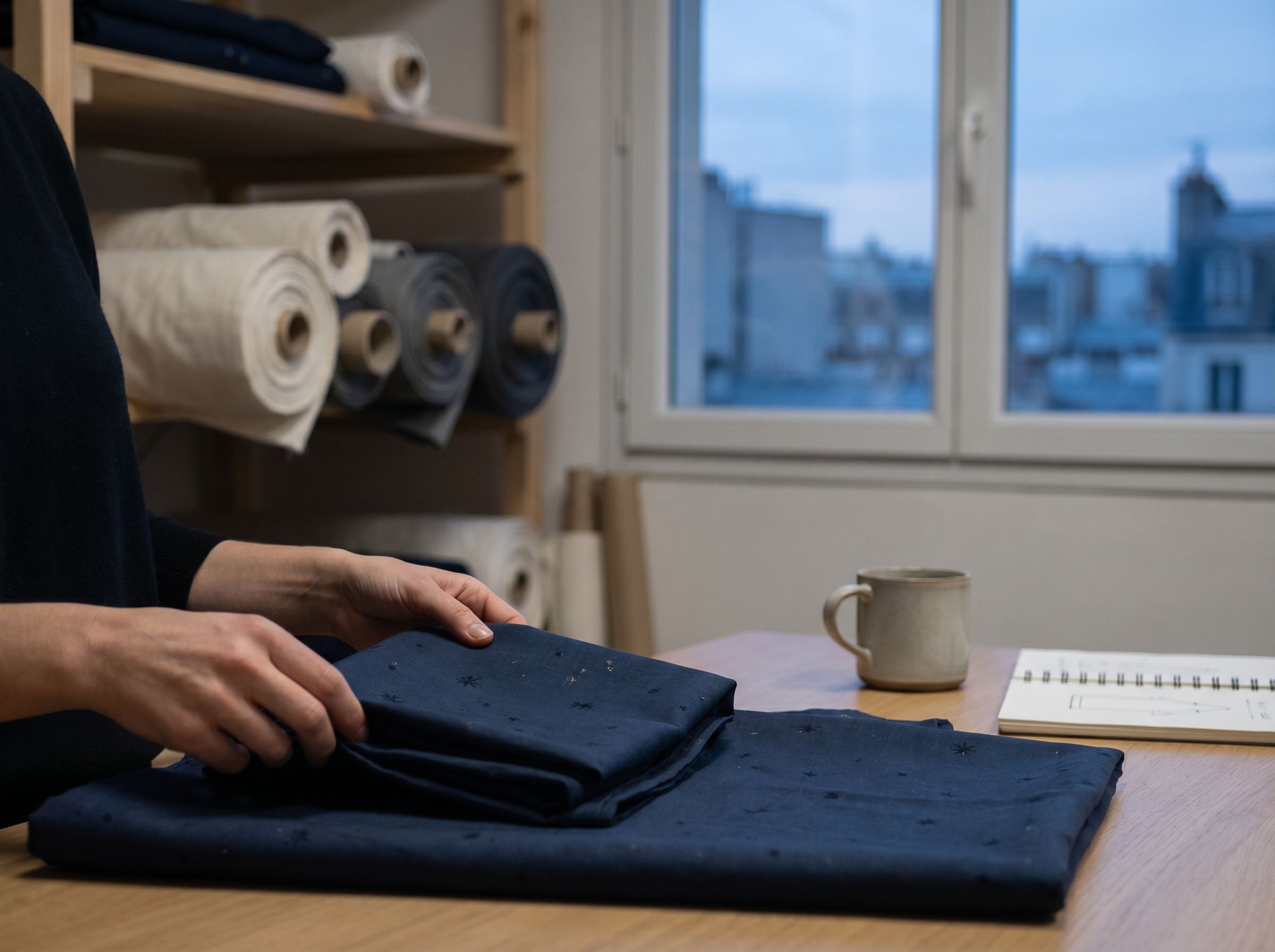 Caleçon Calçon Confort plié à plat — plan studio essentials sur drap ivory cool